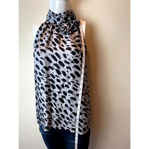 Cynthia Rowley Womens Halter Top Rosette Detail Printed Black White Size Medium - Picture 3 of 5